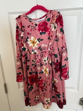 Blueberi Boulevard Pink Floral Ruffle Long-Sleeve Dress Size 8